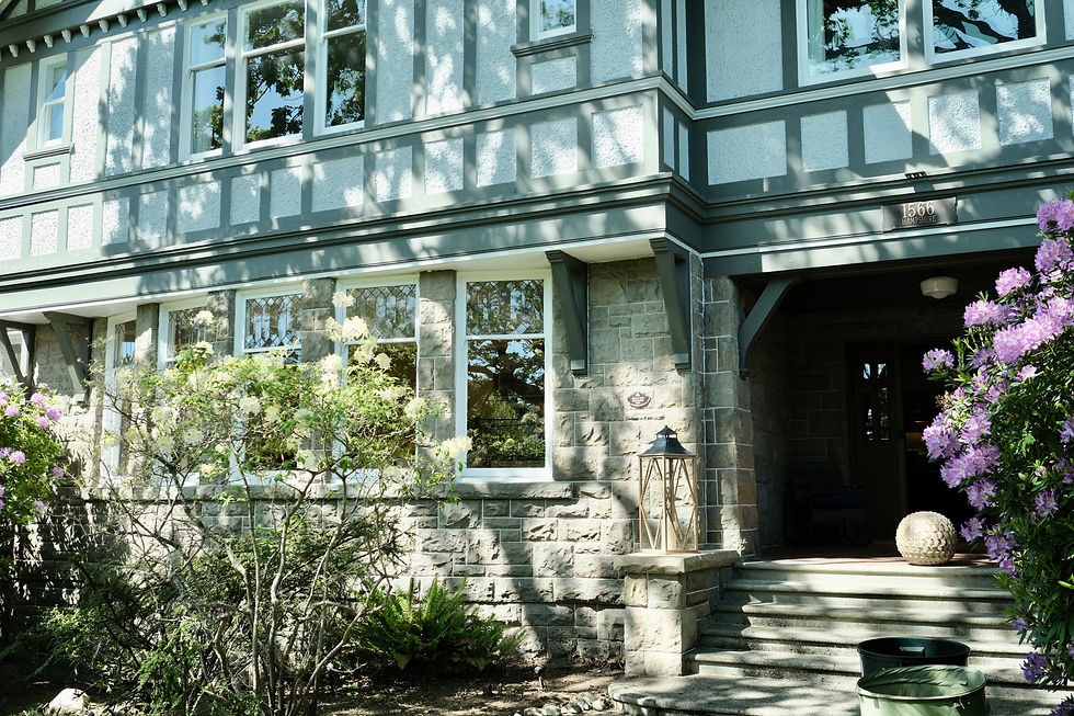 Sandstone that has been steam cleaned and repointed on a heritage home in Oak Bay, BC by Lennox Masonry