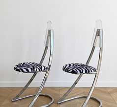 Paire de chaises Aria Mirima des années 80, chrome et velours zèbre