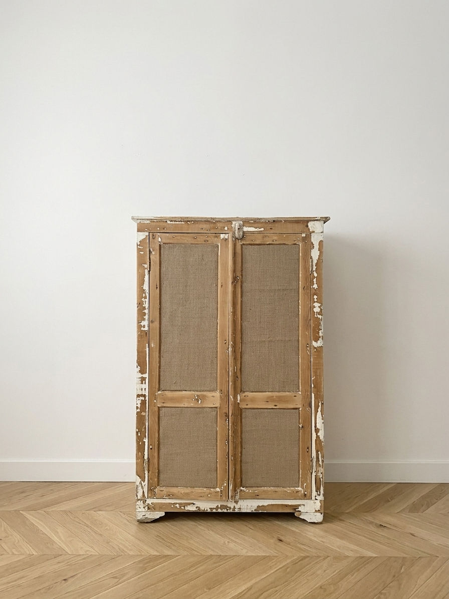 Ancienne armoire deux portes en bois avec étagères