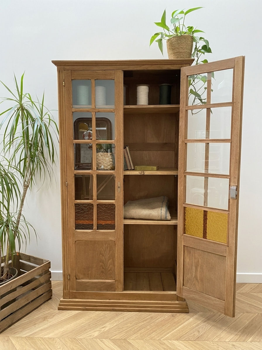 Bibliothèque ancienne en chêne - Une porte ouverte