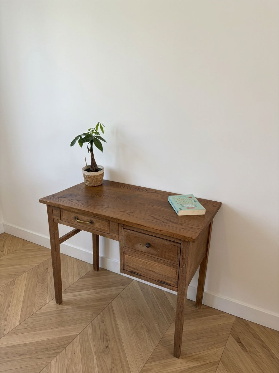 Miniature : Petit bureau vintage en chêne avec un tiroir - Détails