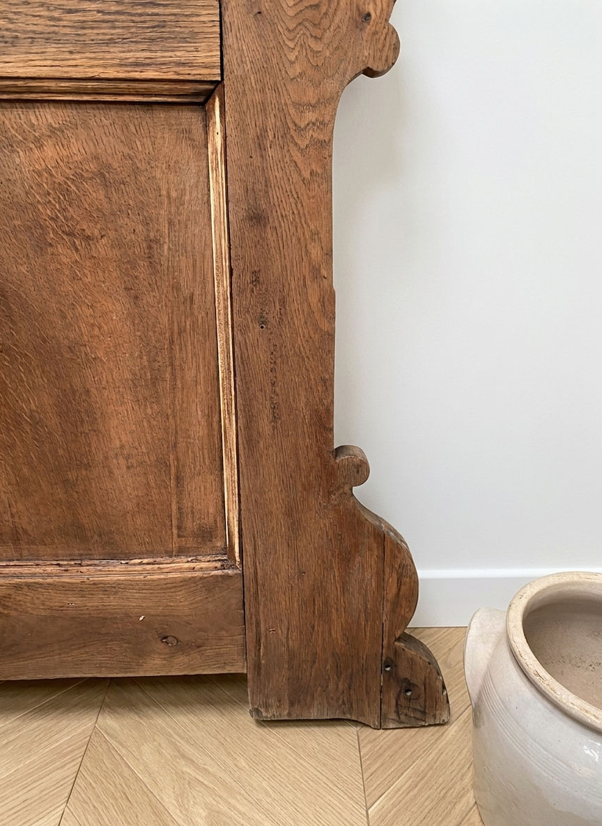 Miniature : Porte-manteaux mural ancien en bois avec miroir – 8 patères, poncé et ciré