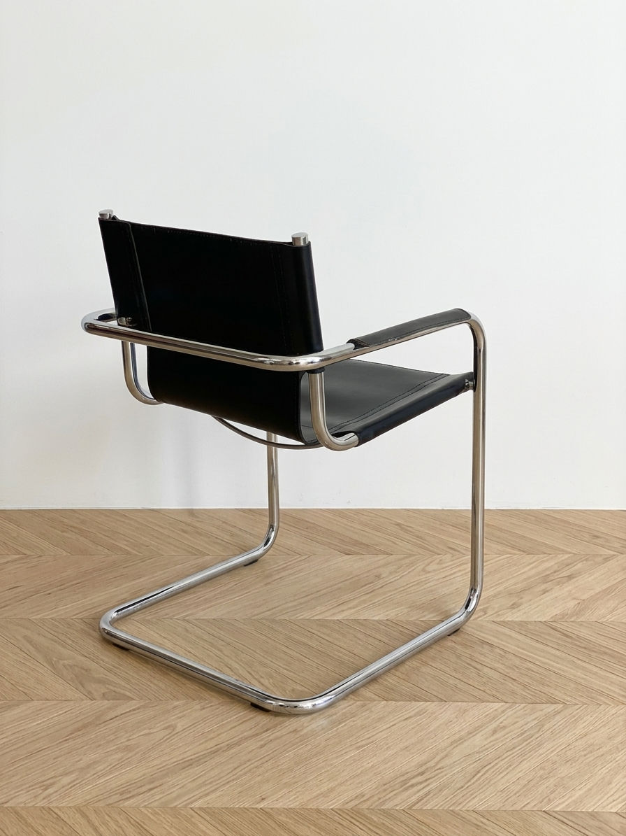 Miniature : Chaise en cuir noir et chrome style Marcel Breuer et Matteo Grassi