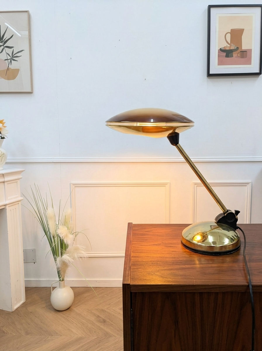 Lampe de bureau OVNI en métal doré - Années 70 Alluminor