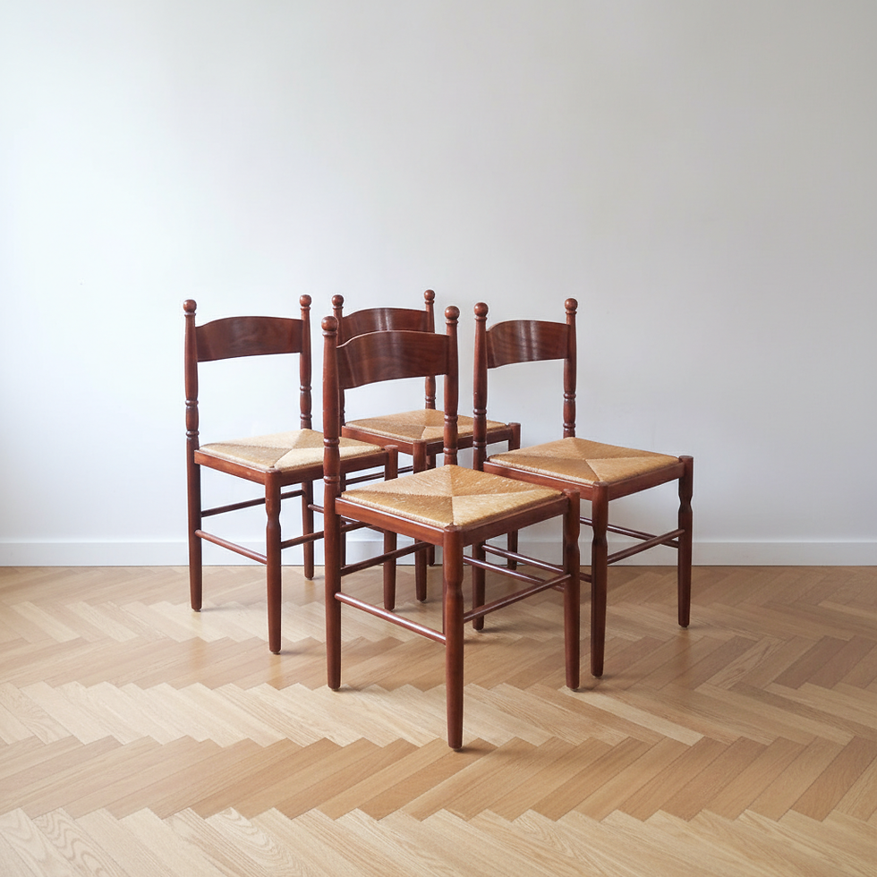 4 chaises vintage en bois et paille