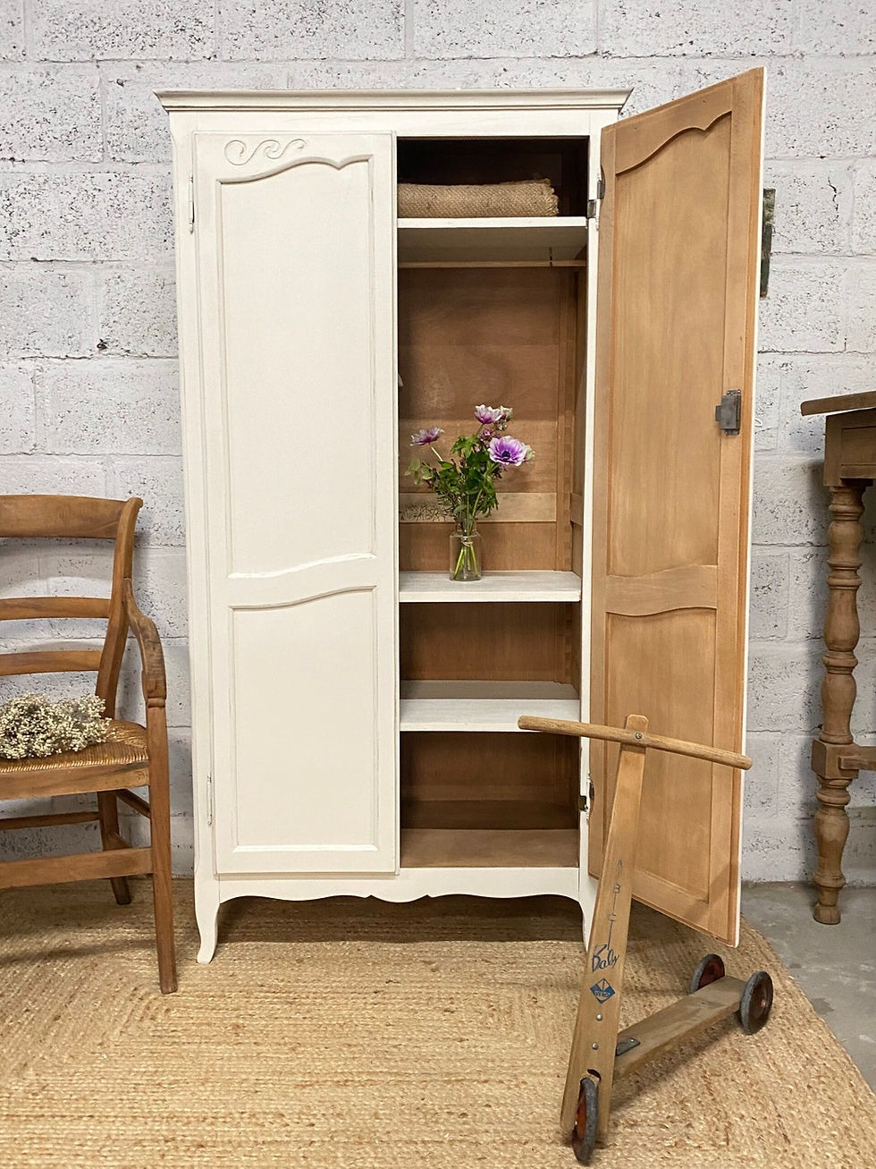 Miniature : Armoire penderie blanche patinée