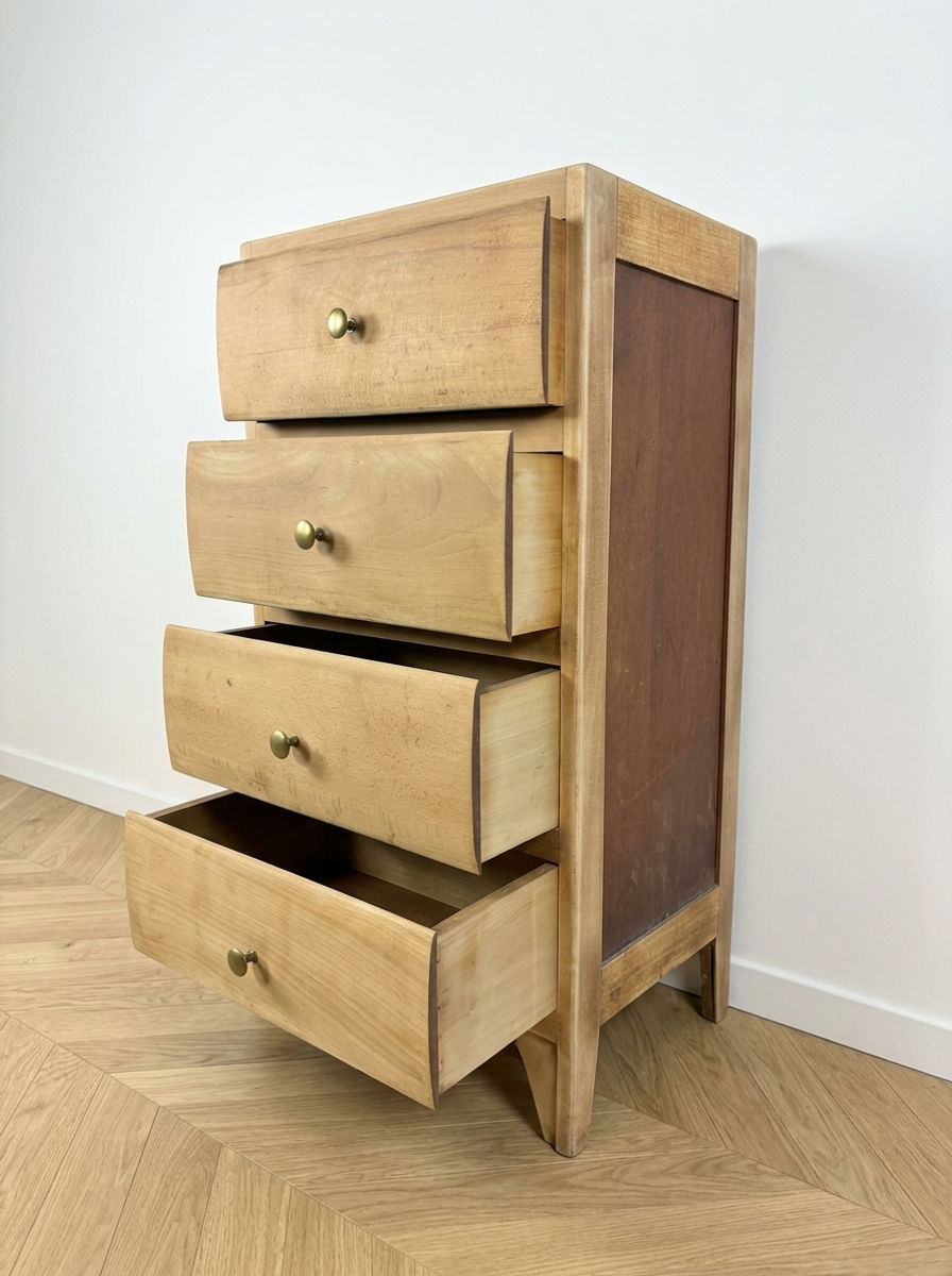 Miniature : Chiffonnier en bois brut à boutons laiton - années 60