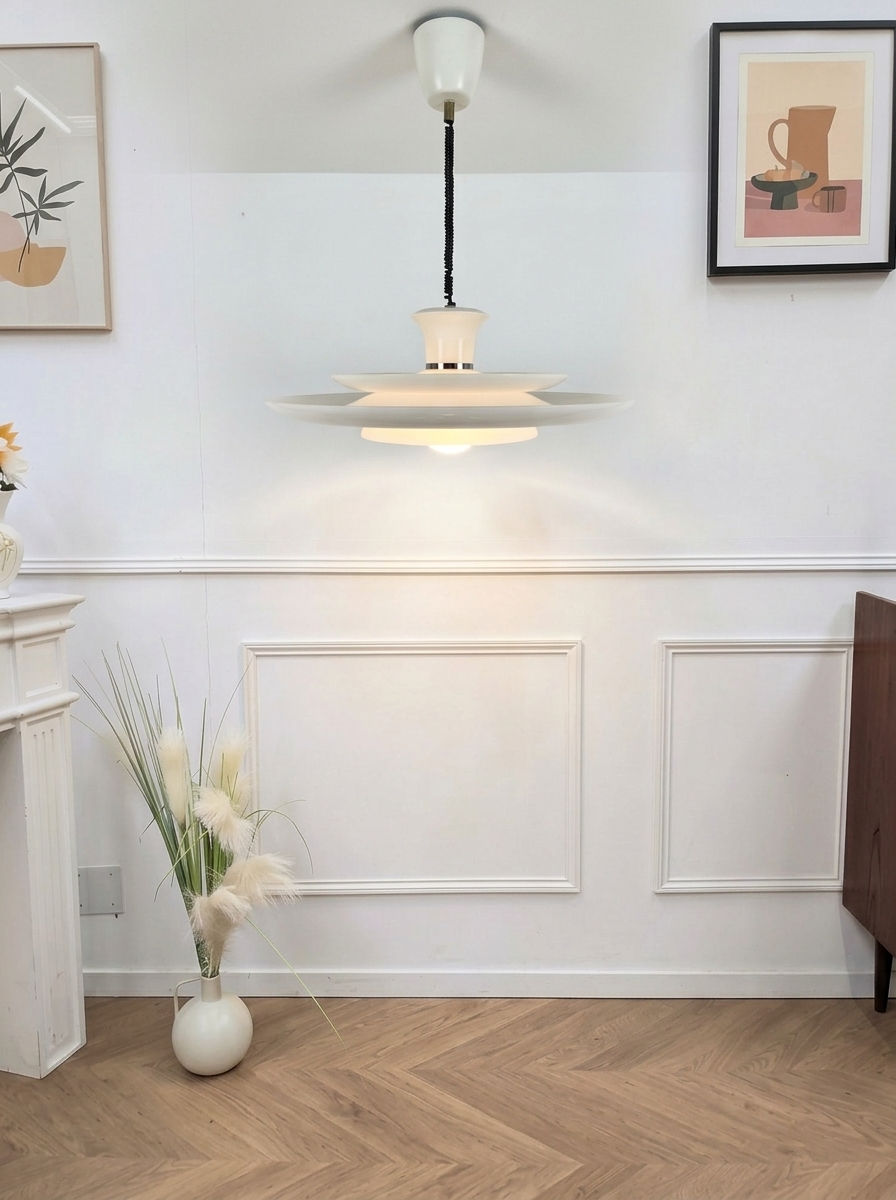 Grande suspension style scandinave en ABS blanc - Années 70