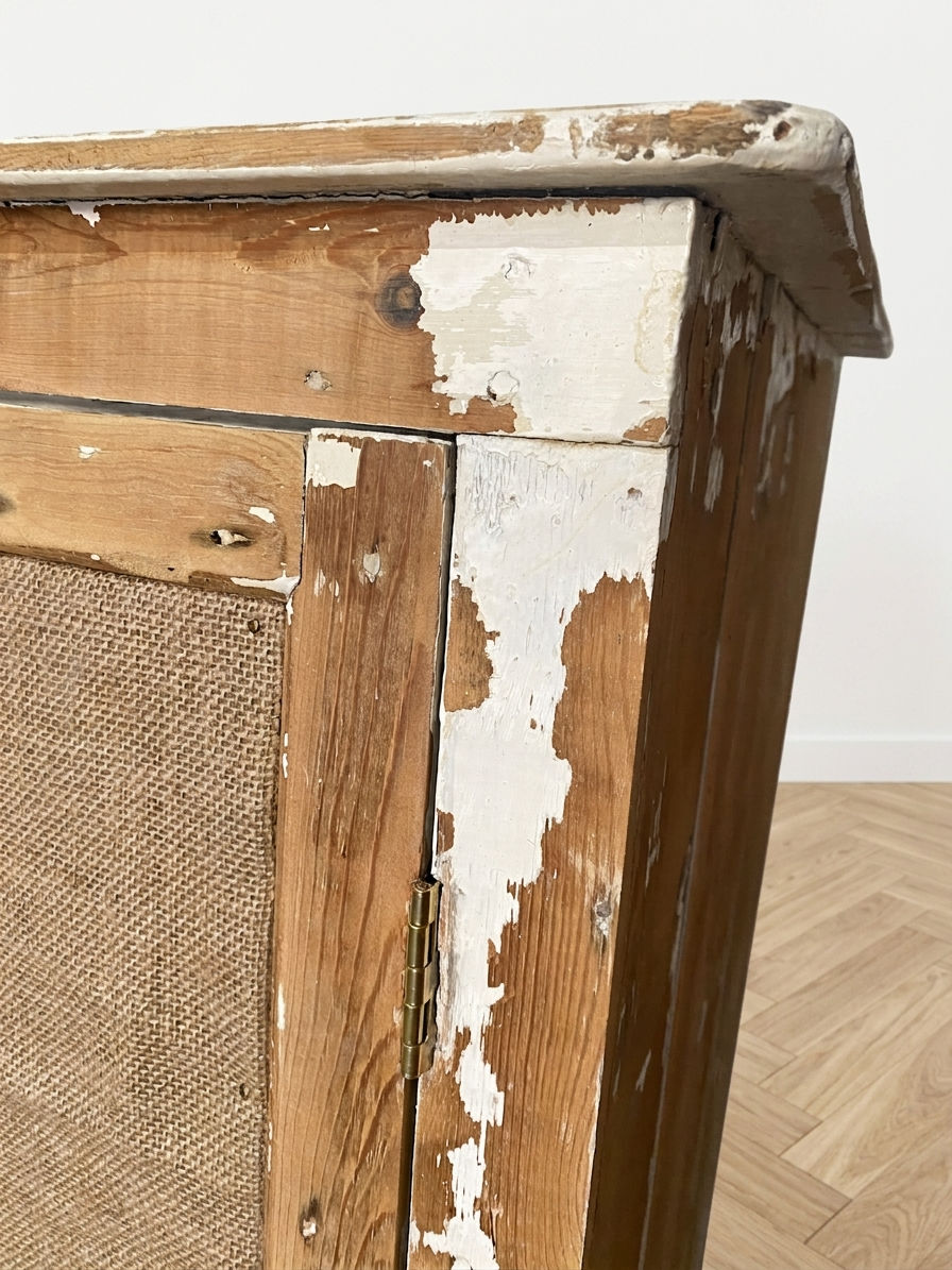Thumbnail: Ancienne armoire deux portes en bois avec étagères - détail