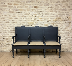 Banquette de théâtre ancienne 3 places retapissée