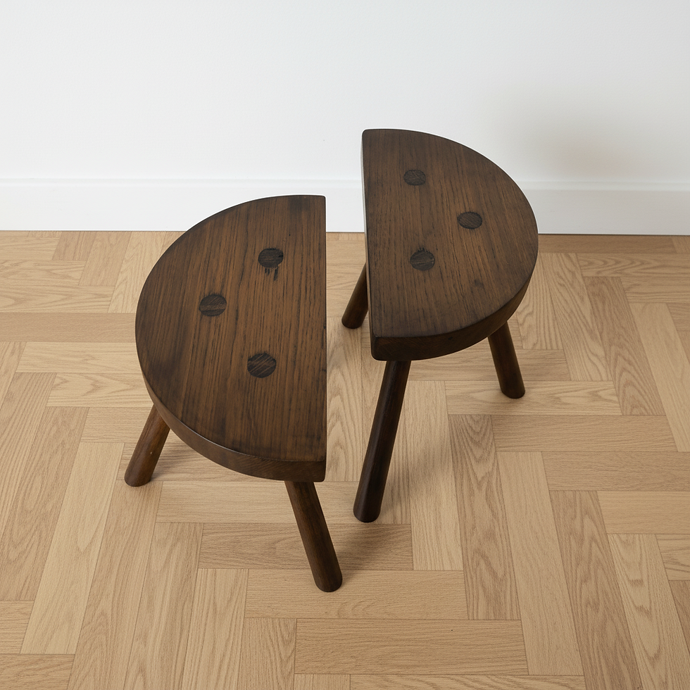 Miniature : Paire de tabourets tripode vintage en bois massif