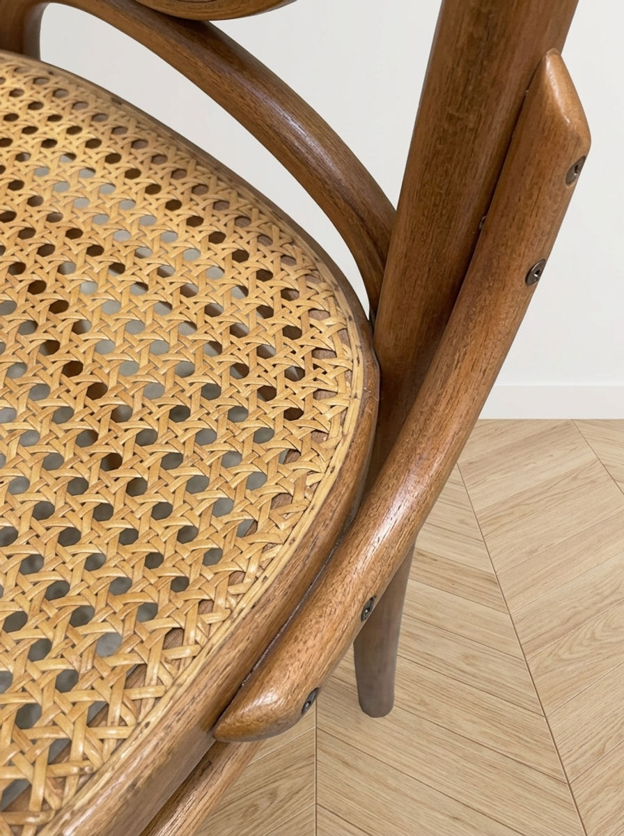 Miniature : Chaise bistrot en hêtre courbé et cannage – style Thonet années 50