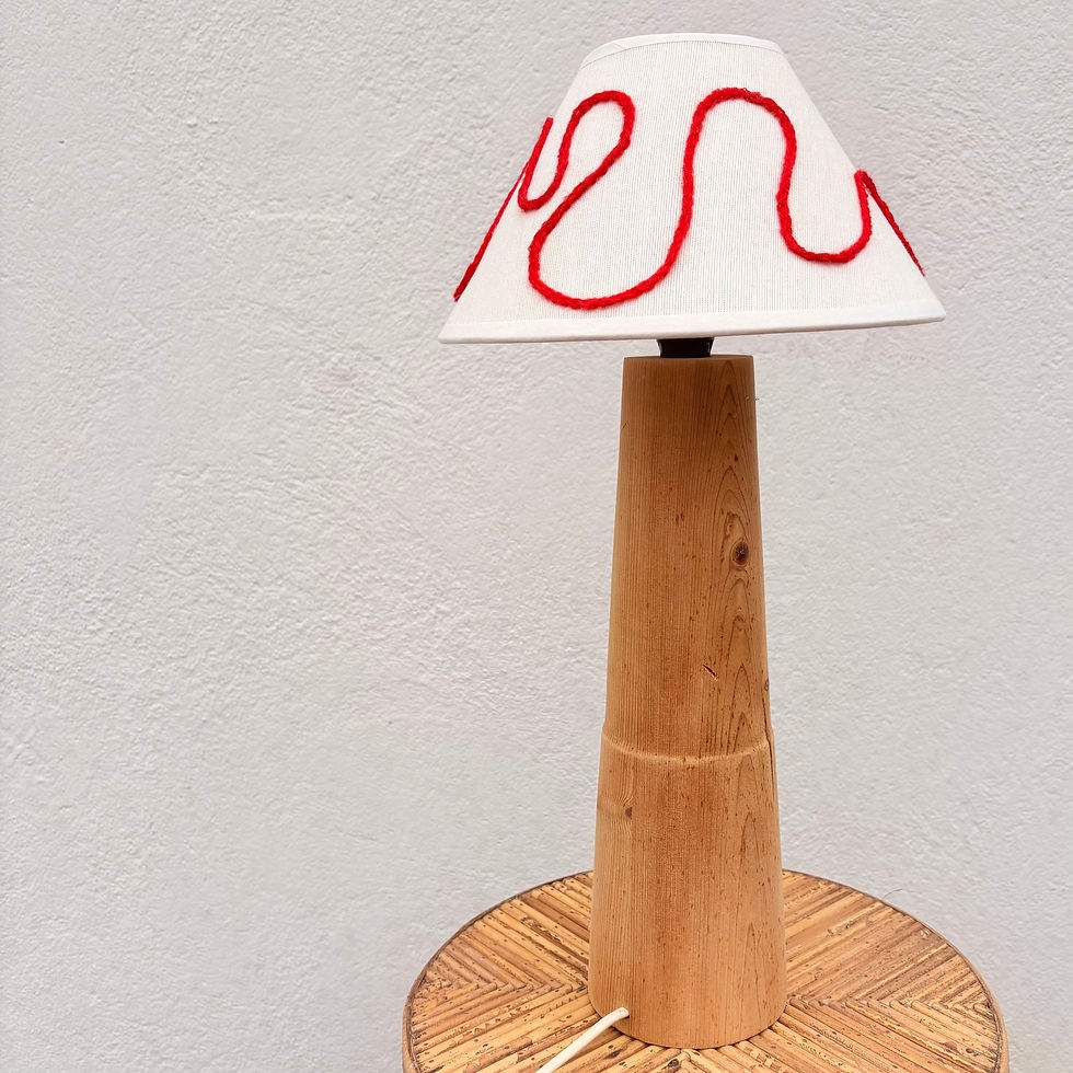Lampe en Bois Tourné Vintage et Abat-Jour Upcyclé