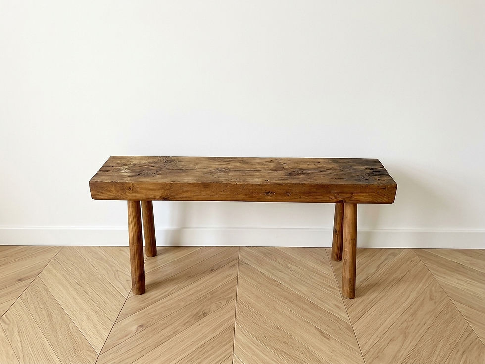 Banc brutaliste vintage en chêne massif 80 cm