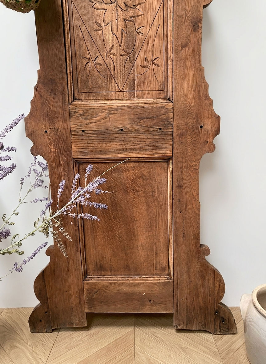 Miniature : Porte-manteaux mural ancien en bois avec miroir – 8 patères, poncé et ciré