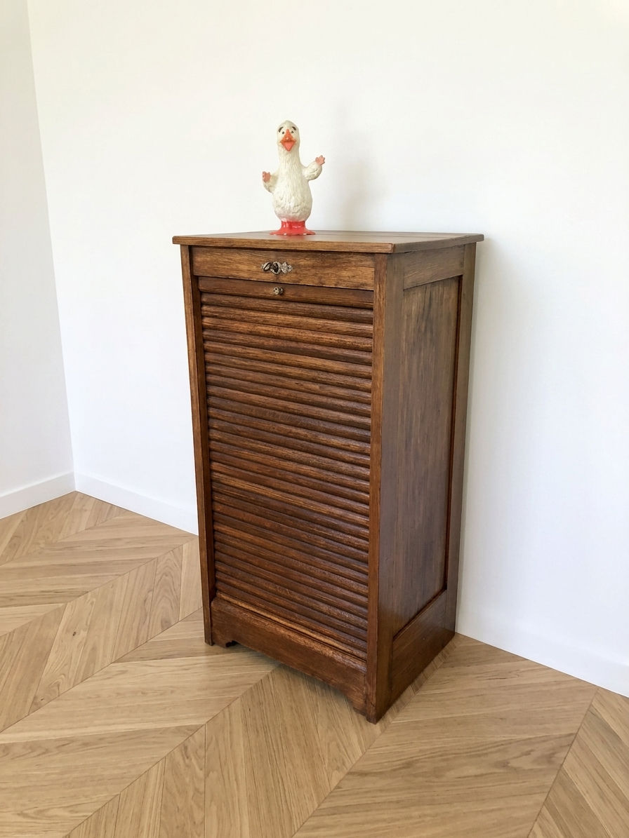 Petit classeur vintage à rideau en bois foncé
