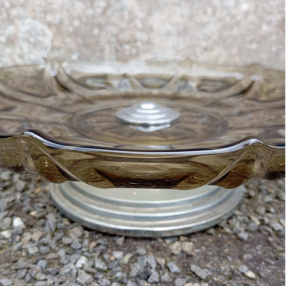 Miniature : Support à gâteau Art Déco vintage en verre fumé