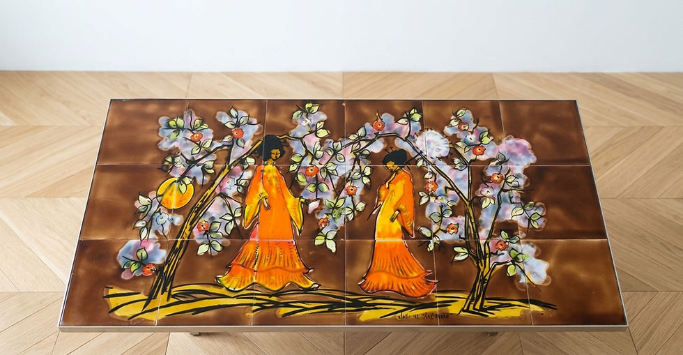 Table basse années 60/70 céramique et métal – Signée Lagrange