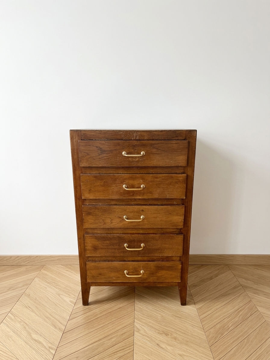 Miniature : Chiffonnier en bois vintage 5 tiroirs