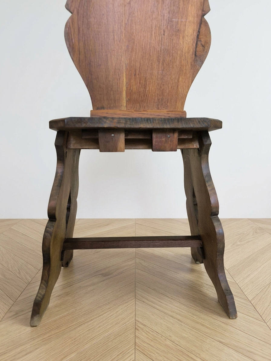 Miniature : Six chaises vintage brutalistes en bois massif vue de derrière