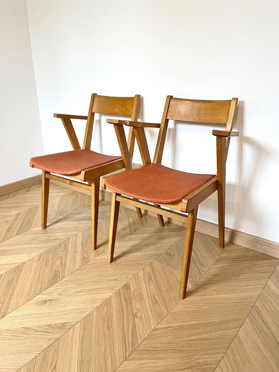 Miniature : Paire fauteuils bridge vintage vinyle rouge