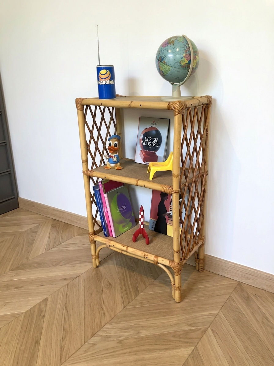 Miniature : Étagère rotin sur pieds