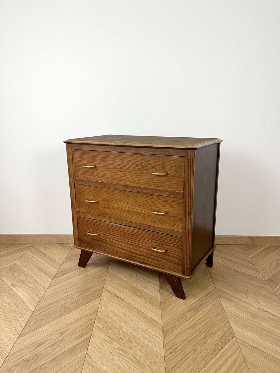 Miniature : Commode vintage 3 tiroirs pieds compas