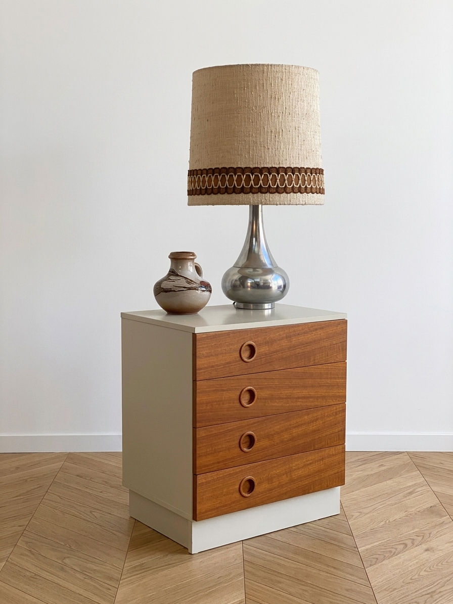 Petite commode 4 tiroirs en bois style scandinave vintage années 1970