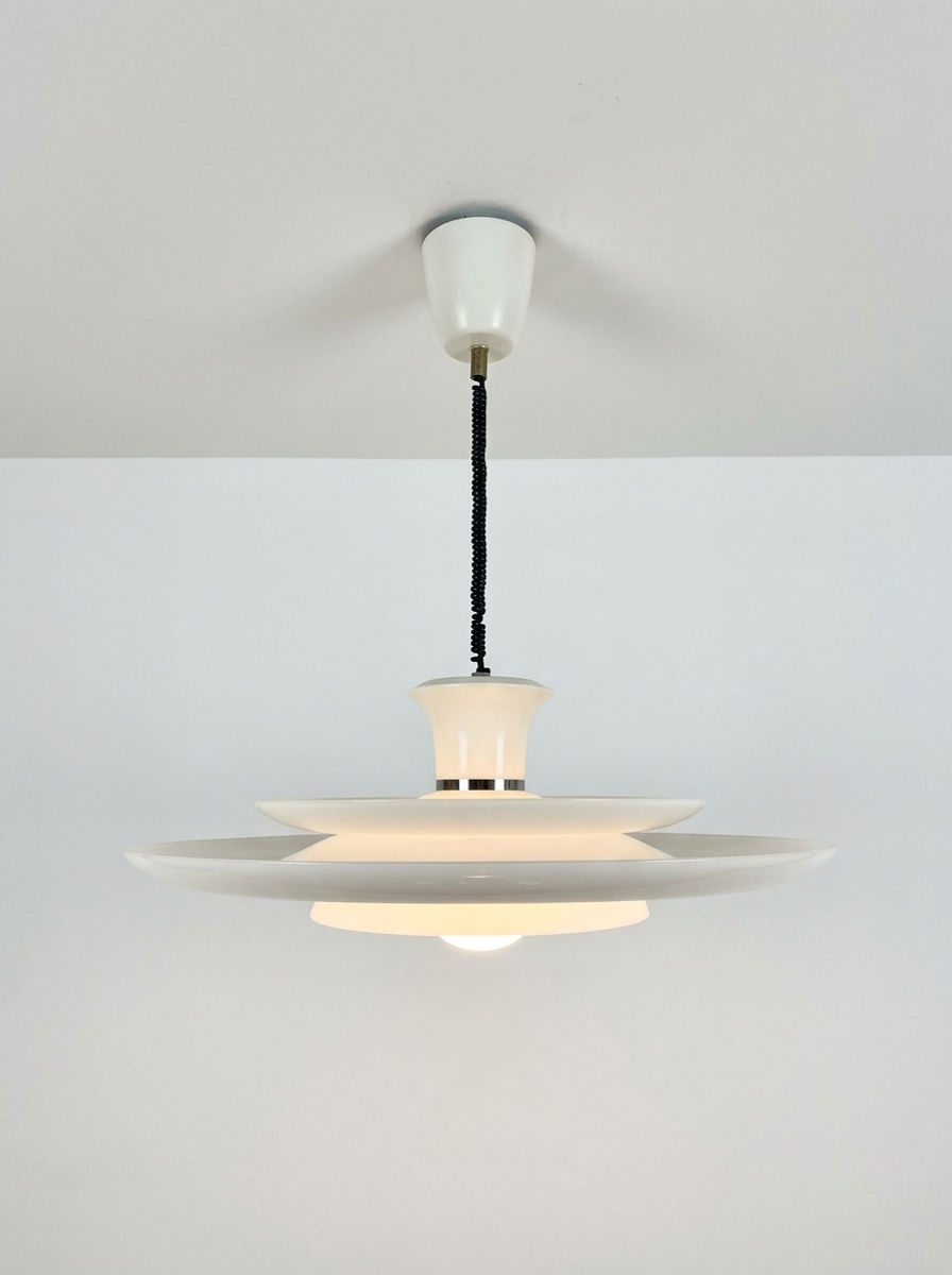 Grande suspension style scandinave en ABS blanc - Années 70