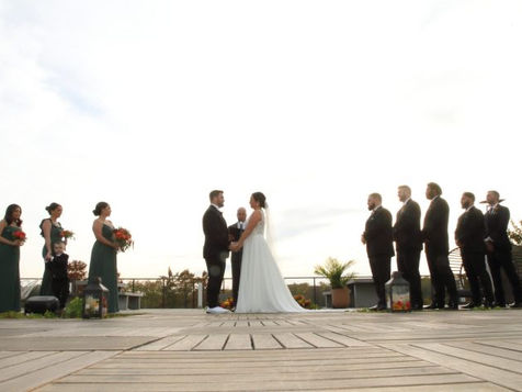 Wedding ceremony on the deck at Bell Works, Holmdel NJ