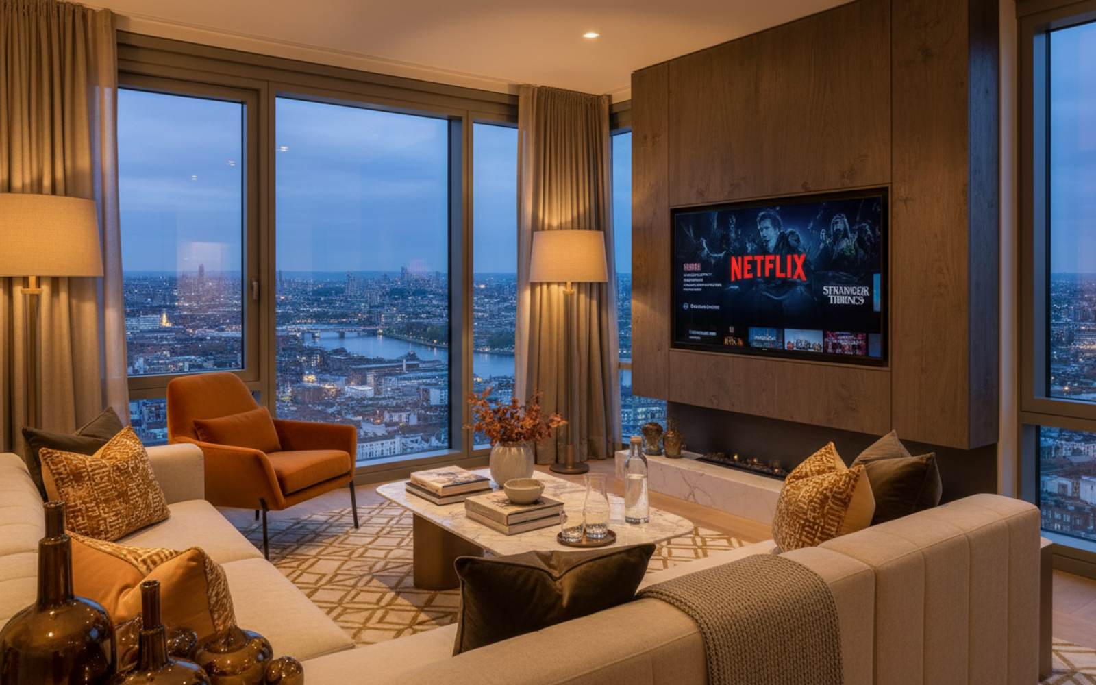 Luxury short-let apartment with city skyline view