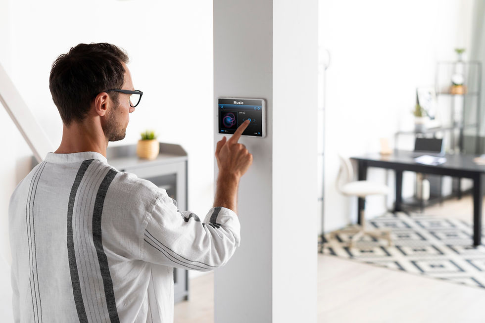 Man using wall intercom system