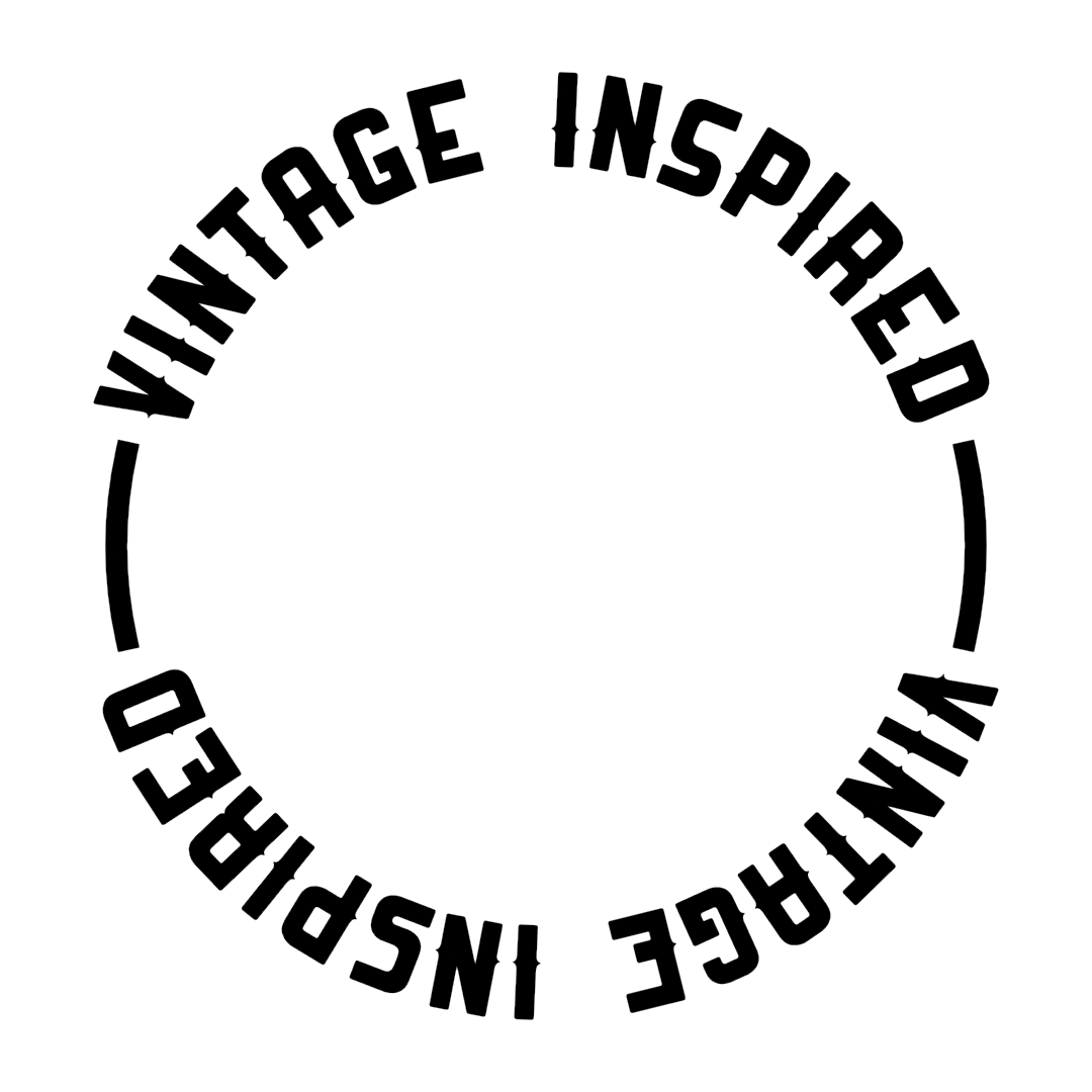 A circle of text reading "vintage inspired"