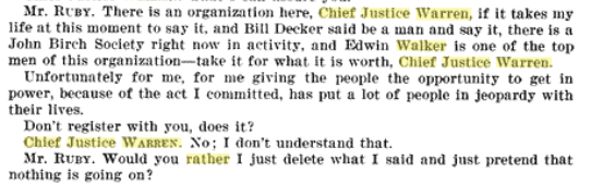 Ruby mentions Walker to Justice Warren