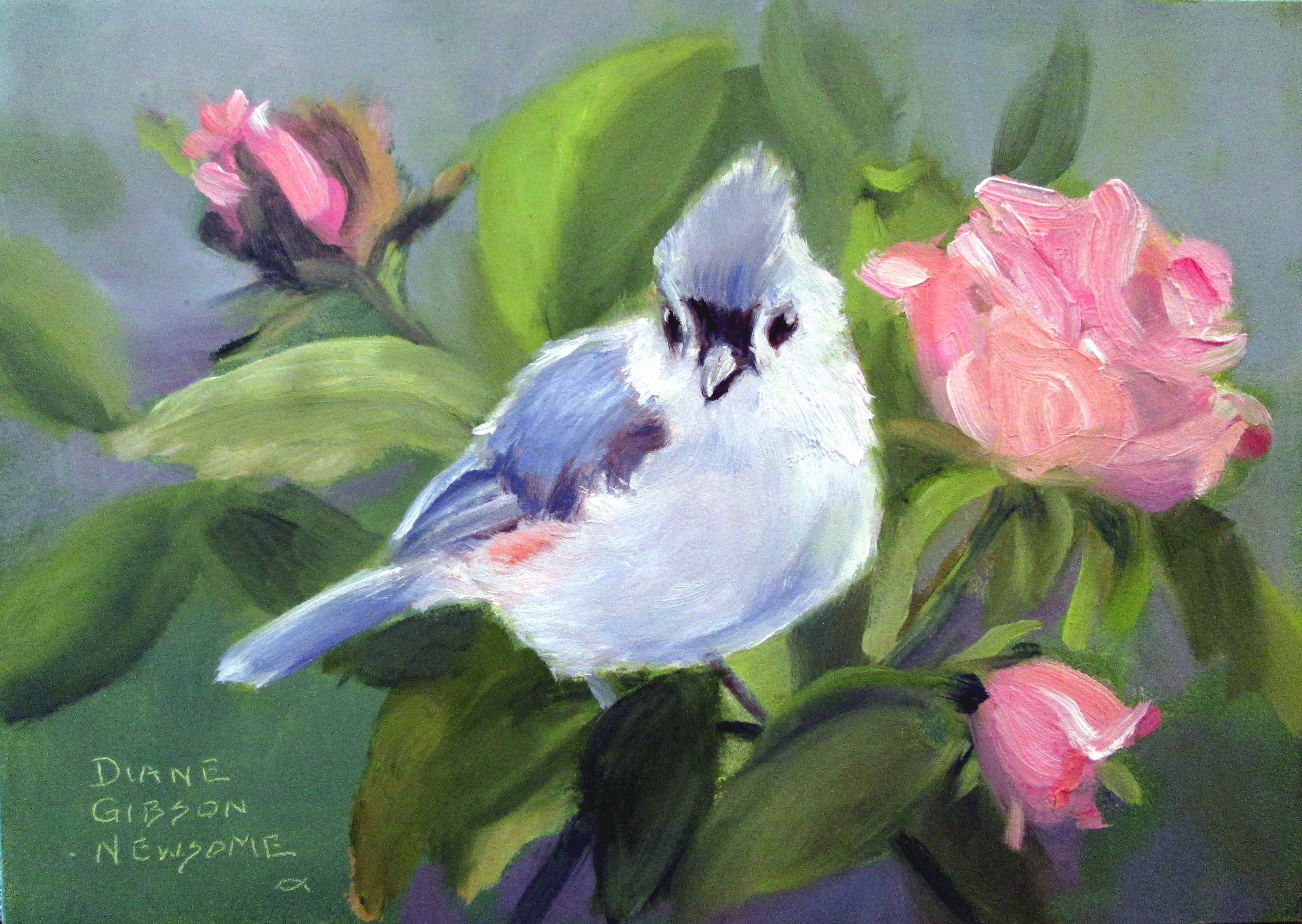 Tufted Titmouse With Roses