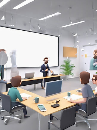 one person giving presentation at office in a chill enviornment and other listening .jpg