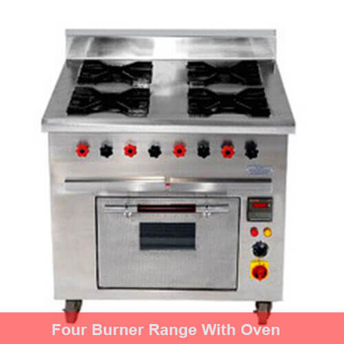 Four burner range with oven, restaurant cooking equipment in delhi