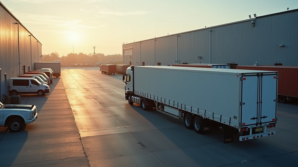 High angle view of a delivery truck parked at a distribution center