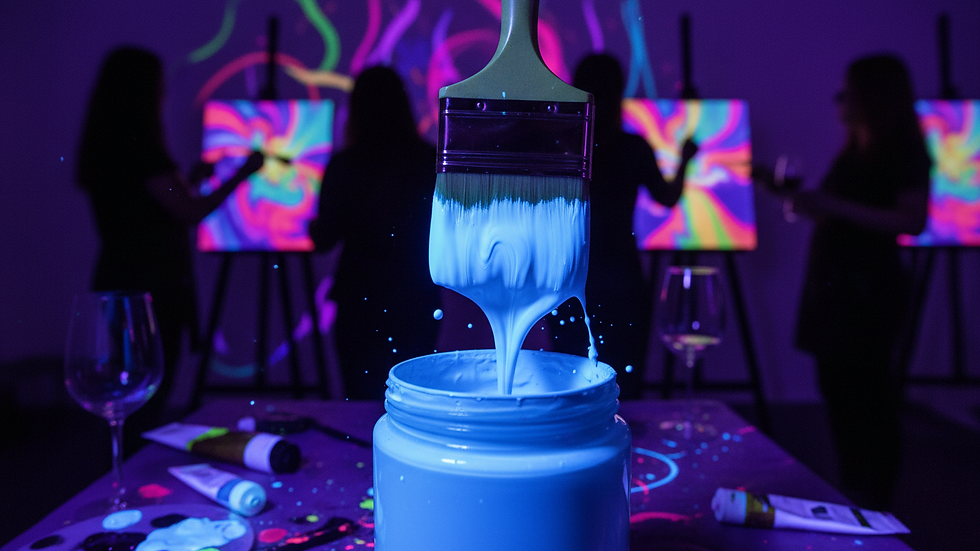 Close-up view of a paintbrush dipping into bright blue paint