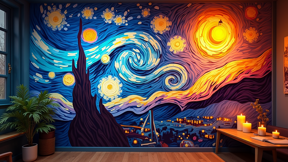 High angle view of a colorful collaborative mural in progress