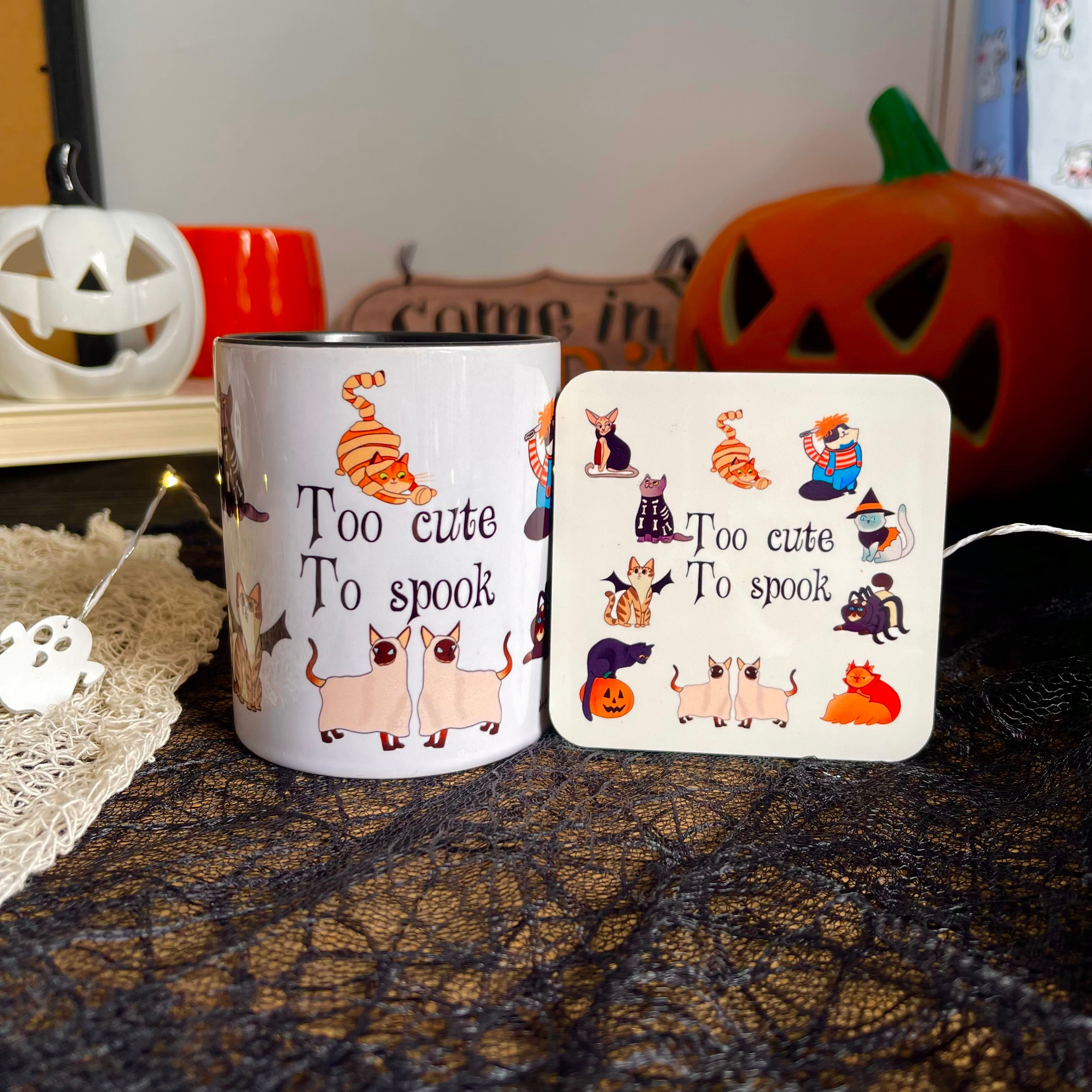 Cat Halloween Mug and Coaster