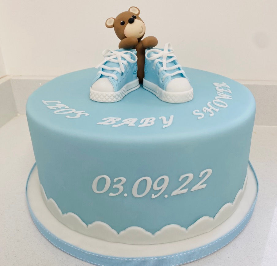 Blue baby shower cake