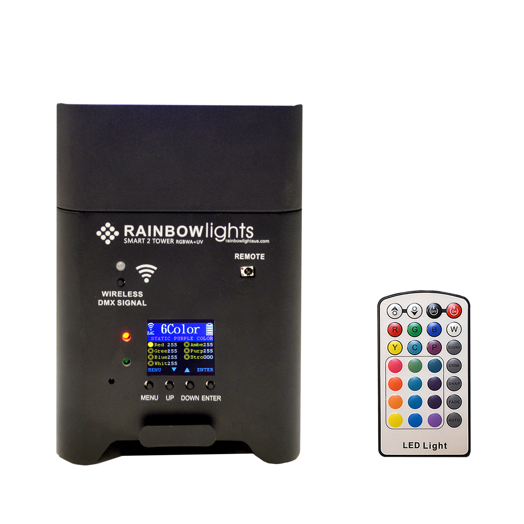 SMART 2 TOWER, RGBWA+UV, 108W.  battery powered, Wireless DMX, remote, BLACK