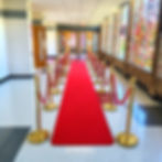 VIP Red Carpet Runner with Golden Stanchions and Red Velvet Ropes for rent by Yellow Shoes
