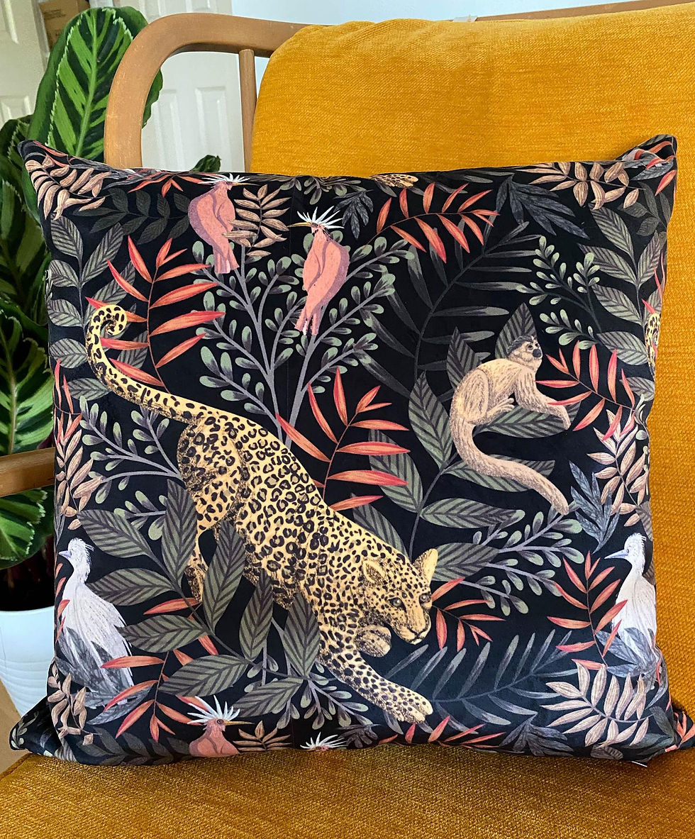 Dark Tropical Leopard Velvet Cushion