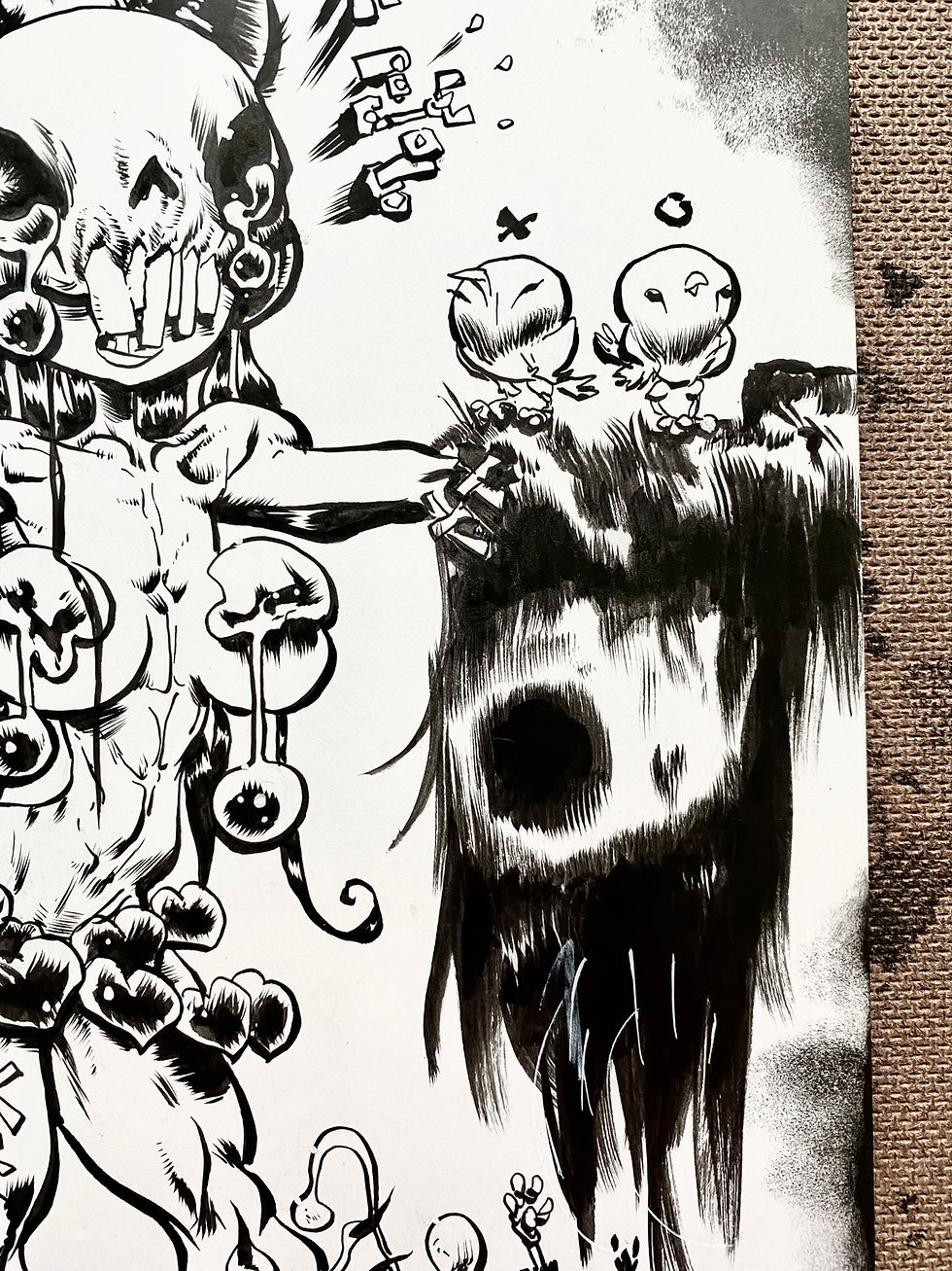 Thumbnail: cat skull birds 9 x 12"