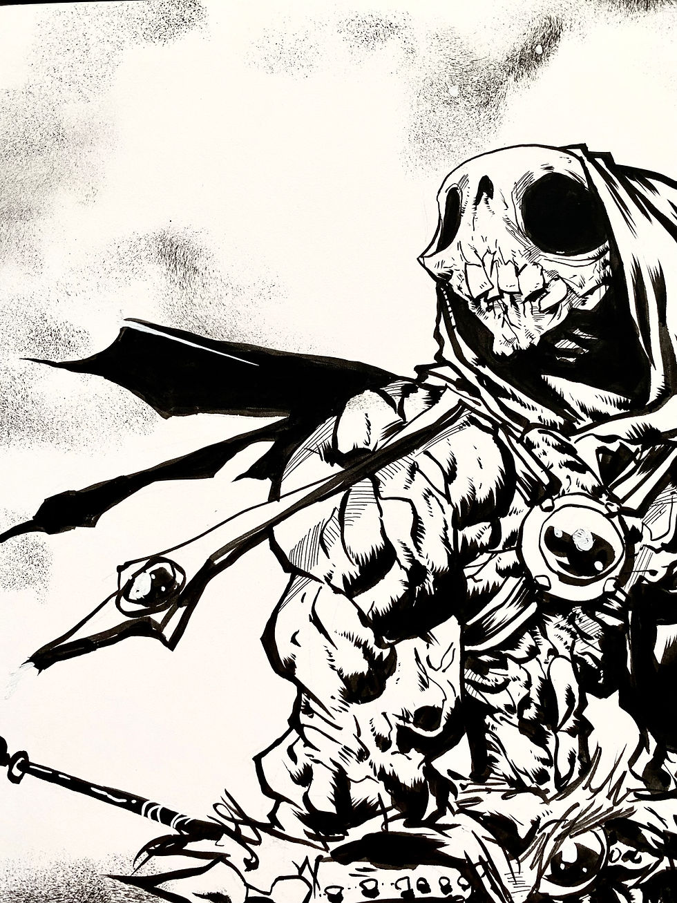 he-man's villain skeletor inked on art board