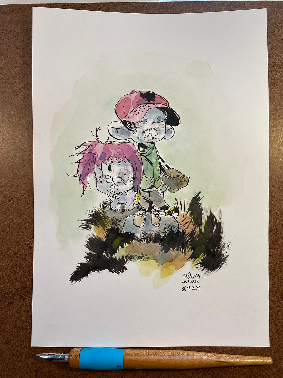 two on hilltop  7x 10 inch watercolor painting