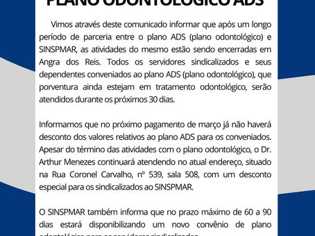 INFORMAÇÃO IMPORTANTE SOBRE O PLANO ODONTOLÓGIO ADS