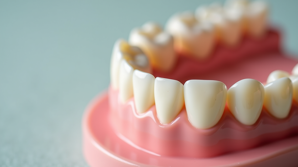 Close-up view of a child’s dental model showing baby teeth